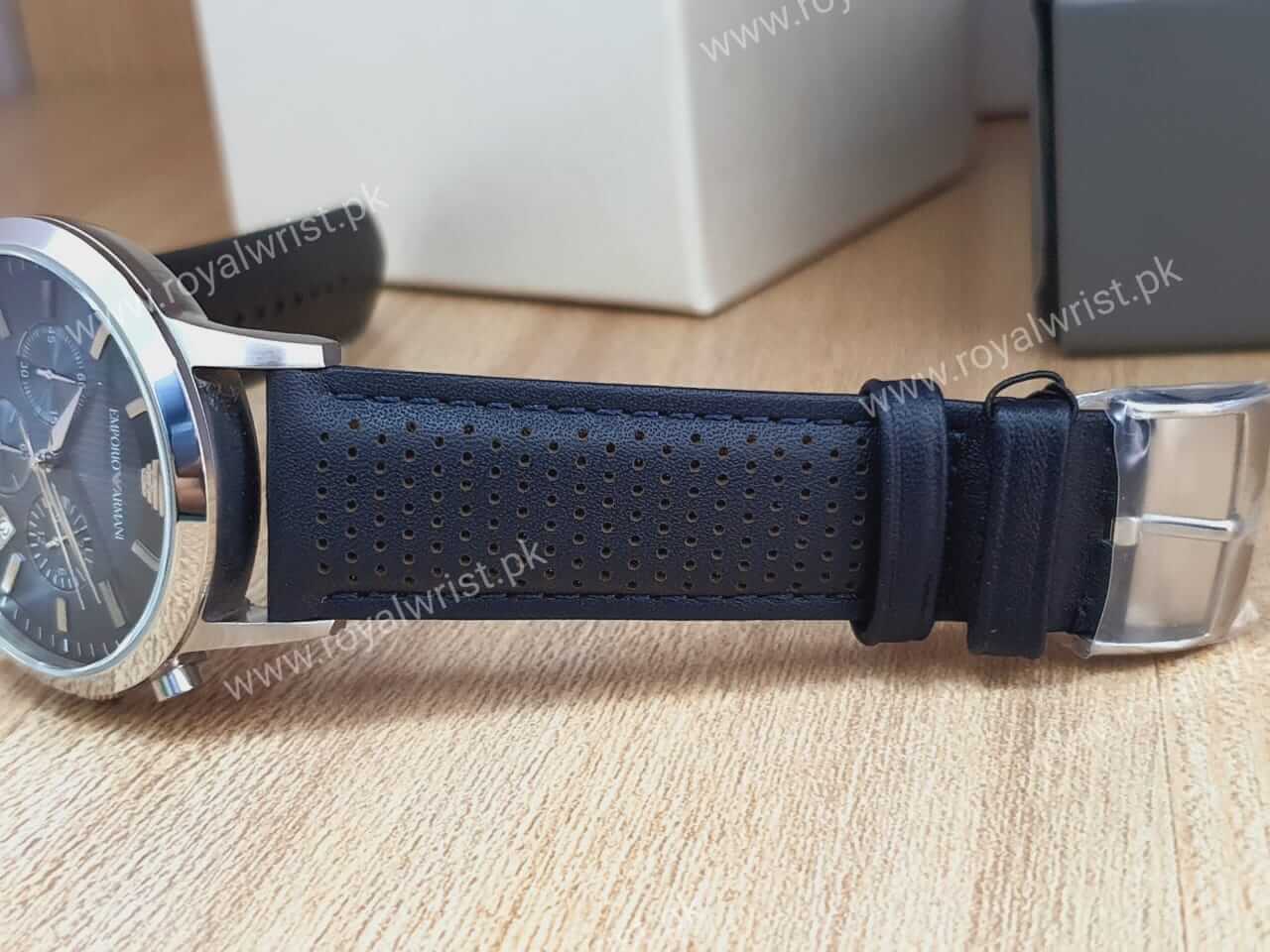 Leather – Quartz Blue AR2473 Strap Emporio Dial 43mm Armani Men\'s Watch