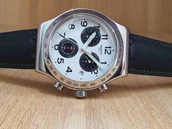 Swatch Men’s Swiss Made Chronograph Quartz White Dial 43mm Watch YVS432