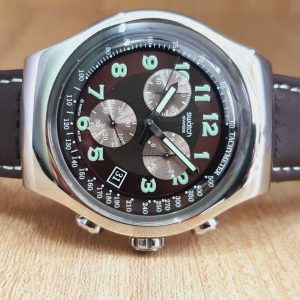 Swatch Men’s Chronograph Quartz Swiss Made Brown Dial 47mm Watch YOS413