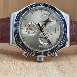 Swatch Men’s Chronograph Quartz Swiss Made Silver Dial 43mm Watch YVS405G