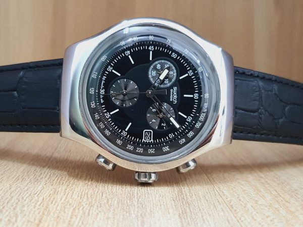 Swatch Men’s Swiss Made Chronograph Quartz Black Dial 47mm Watch YOS400G