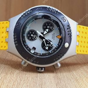 Swatch Men’s Chronograph Quartz Swiss Made Yellow Silicone Strap 40mm Watch YBS4002