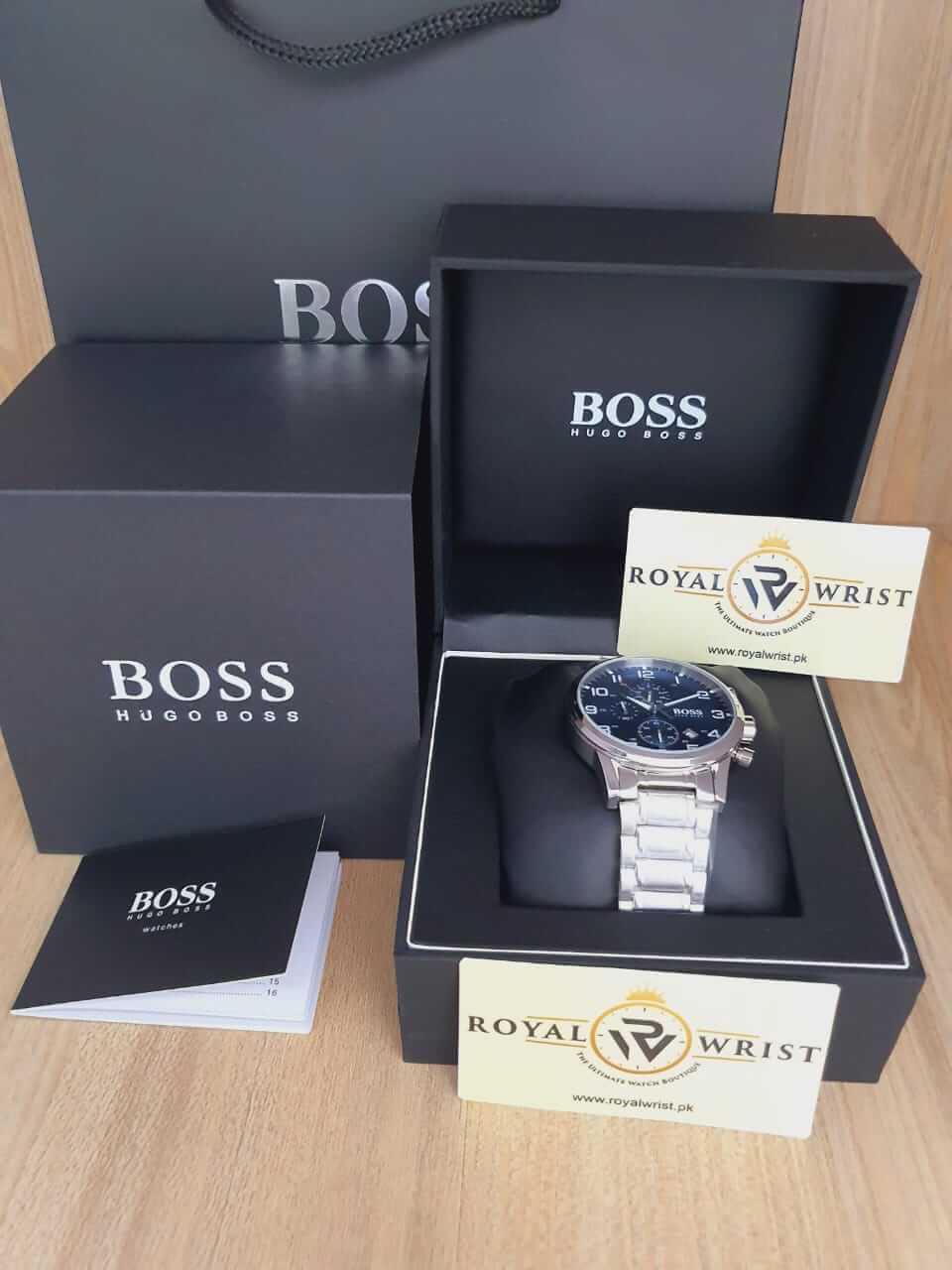 Hugo Boss Men’s Chronograph Quartz Stainless Steel Blue Dial 44mm Watch ...