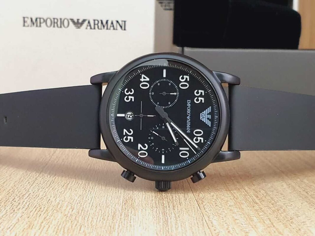 Emporio Armani Men's Chronograph Quartz Leather Strap Black 43mm Watch ...