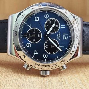 Swatch Men’s Chronograph Quartz Swiss Made Blue Dial 43mm Watch YVS423G