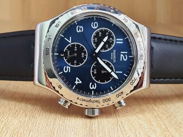 Swatch Men’s Chronograph Quartz Swiss Made Blue Dial 43mm Watch YVS423G