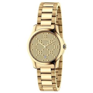 Gucci Women's Analog Quartz Stainless Steel Swiss Made Gold Dial 27mm Watch YA126553