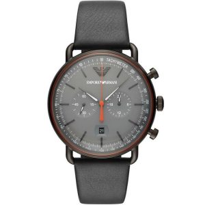Emporio Armani Men's Chronograph Quartz Leather Strap Grey Dial 43mm Watch AR11168