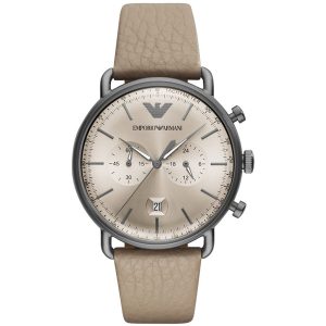 Emporio Armani Men’s Chronograph Quartz Leather Strap Grey Dial 43mm Watch AR11107