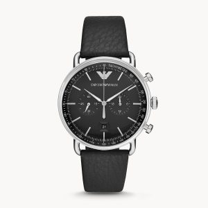 Emporio Armani Men’s Chronograph Quartz Leather Strap Black Dial 43mm Watch AR11143