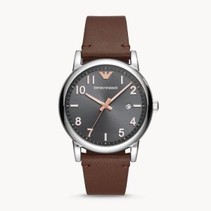 Emporio Armani Men’s Quartz Leather Strap Grey Dial 43mm Watch AR11175