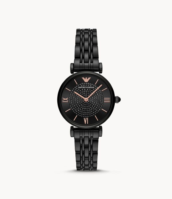 Emporio Armani Women’s Analog Stainless Steel Black Dial 32mm Watch AR11245