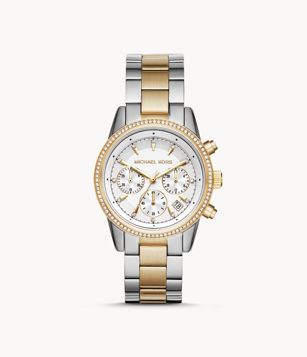 Michael Kors Women’s Quartz Chronograph Stainless Steel White Dial 37mm Watch MK6474