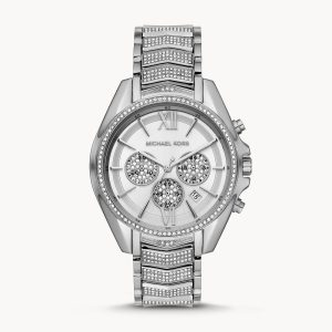 Michael Kors Women’s Chronograph Quartz Stainless Steel Silver Dial 44mm Watch MK6728
