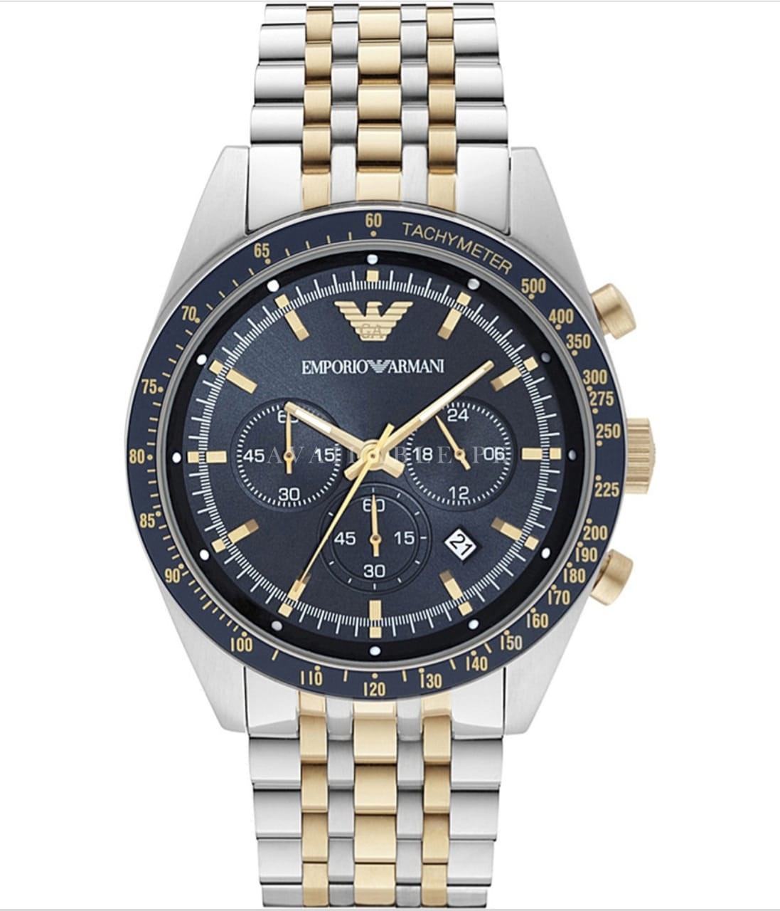 Emporio Armani Men s Chronograph Two Tone Stainless Steel Blue