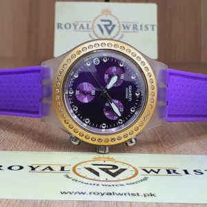 Swatch Women’s Swiss Made Chronograph Quartz Purple Dial 42mm Watch SVCK4048AG