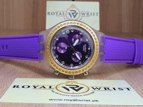 Swatch Women’s Swiss Made Chronograph Quartz Purple Dial 42mm Watch SVCK4048AG