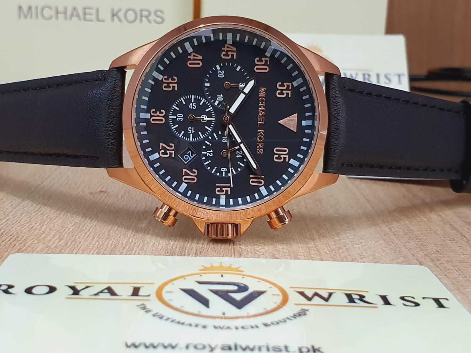 Michael Kors Men's Chronograph Quartz Leather Strap Black Dial 45mm Watch  MK8535 