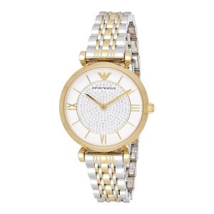 Emporio Armani Women’s Analog Two Tone Stainless Steel White Dial 32mm Watch AR8031