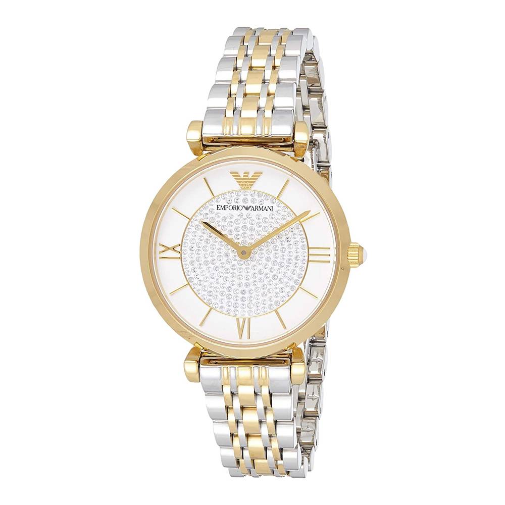 Emporio Armani Women's Analog Two Tone Stainless Steel White Dial 32mm Watch  AR8031 