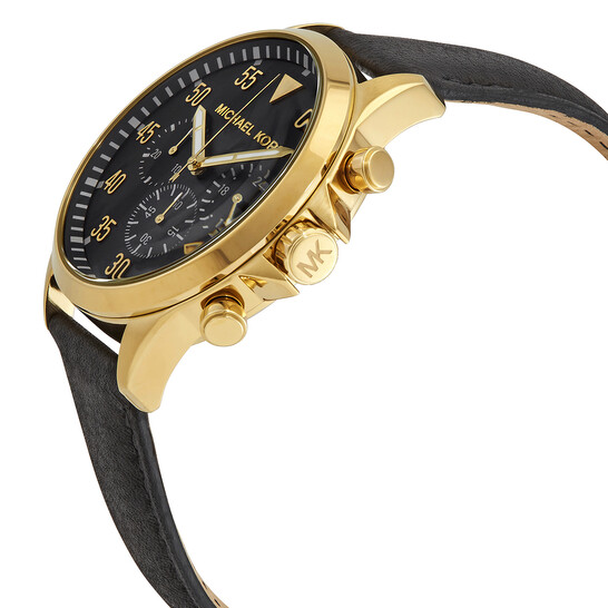 Michael Kors Men's Chronograph Quartz Leather Strap Black Dial 45mm Watch  MK8618 