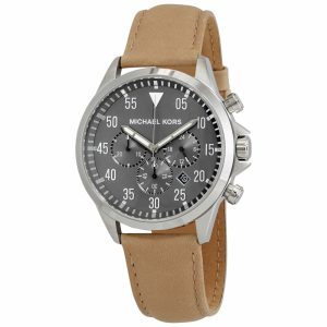 Michael Kors Men’s Chronograph Quartz Leather Strap Grey Dial 45mm Watch MK8616