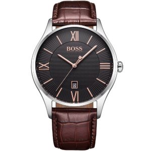 Hugo Boss Men’s Quartz Leather Strap Grey Dial 43mm Watch 1513484