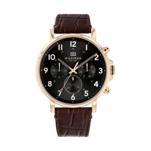 Tommy Hilfiger Men’s Quartz Brown Leather Strap Black Dial 45mm Watch 1710379