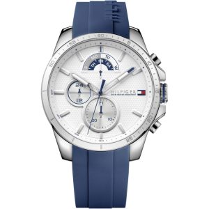 Tommy Hilfiger Men’s Quartz Blue Silicone Strap White Dial 46mm Watch 1791349