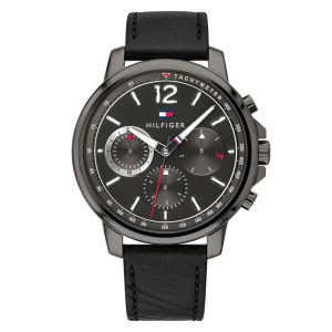 Tommy Hilfiger Men’s Quartz Black Leather Strap Grey Dial 46mm Watch 1791533