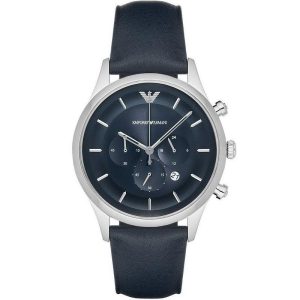 Emporio Armani Men's Chronograph Quartz Leather Strap Blue Dial 43mm Watch AR11018