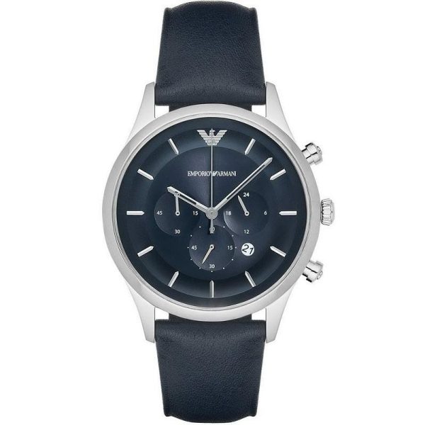 Emporio Armani Men's Chronograph Quartz Leather Strap Blue Dial 43mm Watch AR11018