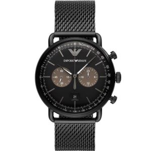 Emporio Armani Mens Chronograph Quartz Stainless Steel Black Dial 43mm Watch AR11142