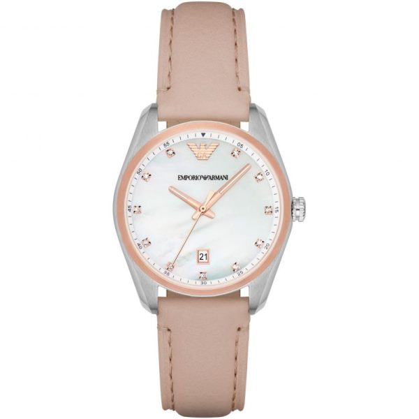Emporio Armani Women’s Analog Leather Strap Mother of pearl Dial 36mm Watch AR6133