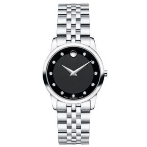 Movado Women's Quartz Swiss Made Stainless Steel Black Dial 28mm Watch 0606858