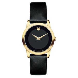Movado Women’s Quartz Swiss Made Leather Strap Black Dial 28mm Watch 0606877
