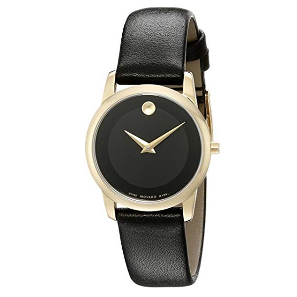 Movado Women’s Quartz Swiss Made Leather Strap Black Dial 28mm Watch ...
