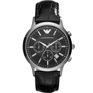 Emporio Armani Men’s Quartz Leather Strap Black Dial 43mm Watch AR2447