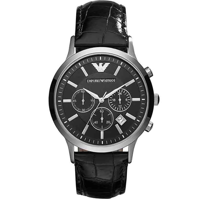 Emporio Armani Men's Quartz Leather Strap Black Dial 43mm Watch AR2447 -  
