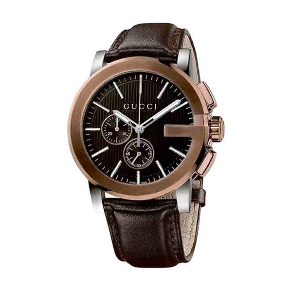 Gucci Men’s Swiss Made Quartz Leather Strap Black Dial 44mm Watch YA101202