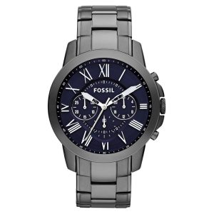Fossil Men’s Chronograph Grey Stainless Steel Blue Dial 44mm Watch FS4831