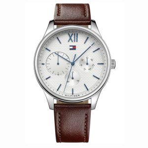 Tommy Hilfiger Men’s Quartz Leather Strap Silver Dial 44mm Watch 1791418