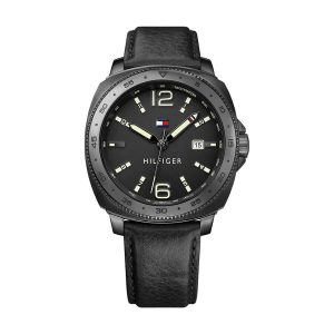 Tommy Hilfiger Men’s Quartz Leather Strap Black Dial 45mm Watch 1791430