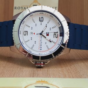 Tommy Hilfiger Men’s Analog Blue Silicone Strap White Dial 46mm Watch TH1791000J/2
