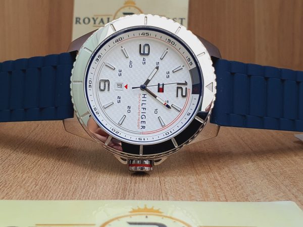 Tommy Hilfiger Men’s Analog Blue Silicone Strap White Dial 46mm Watch TH1791000J/2