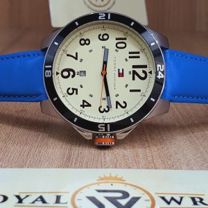 Tommy Hilfiger Men’s Quartz Blue Leather Strap Off White Dial 44mm Watch TH1841271271