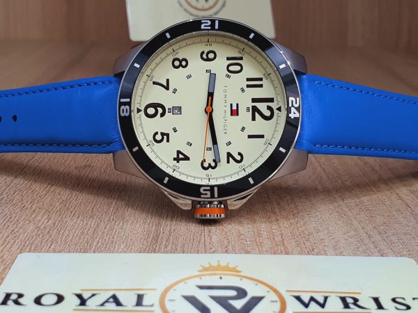 Tommy Hilfiger Men’s Quartz Blue Leather Strap Off White Dial 44mm Watch TH1841271271