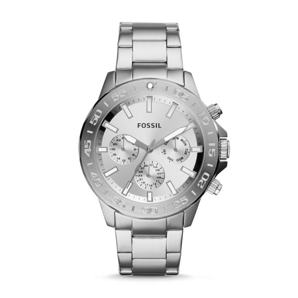 Fossil Men’s Chronograph Quartz Stainless Steel Silver Dial 45mm Watch BQ2490
