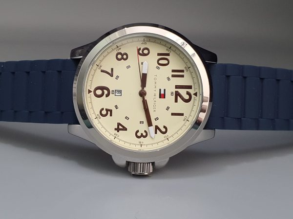 Tommy Hilfiger Men’s Quartz Blue Silicone Strap Off White Dial 44mm Watch 1710298/2
