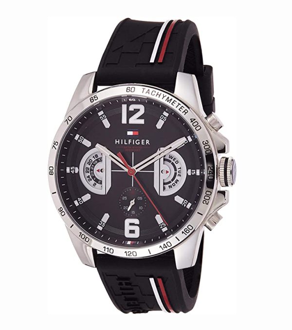 Tommy Hilfiger Men’s Quartz Silicone Strap Black Dial 46mm Watch 1791473